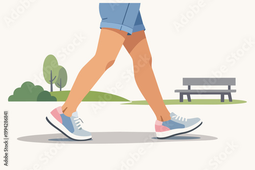 Person walking in an urban park, exercising outdoors, enjoying a healthy lifestyle and daily fitness routine