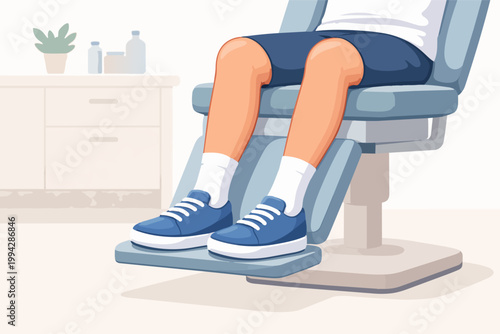 Patient receiving medical examination, sitting on an examination chair in a doctor's clinic, health checkup