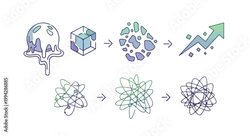 Innovative business concept with abstract icons and futuristic line icons evolving from globe to growth