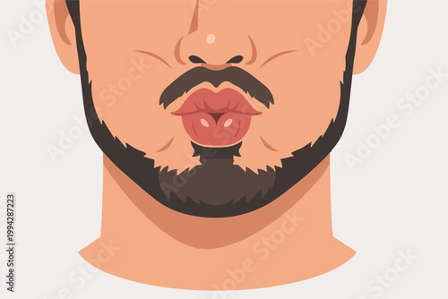 Man with beard and mustache making a kissing face, puckering lips for affection or blowing a kiss