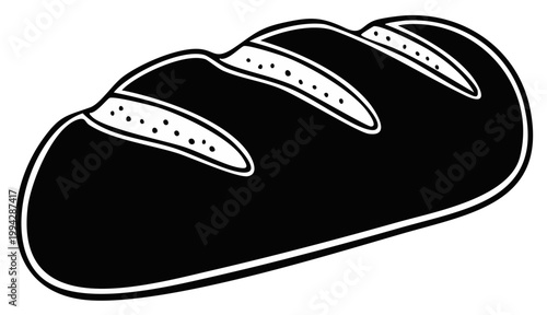 Black and White Stylized Loaf of Bread Icon Simple Outline