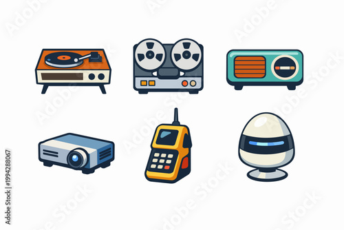 Vintage electronics representing retro technology, old communication, and media devices