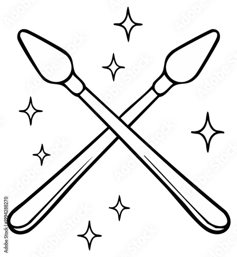 Crossed cotton swabs with sparkly stars graphic