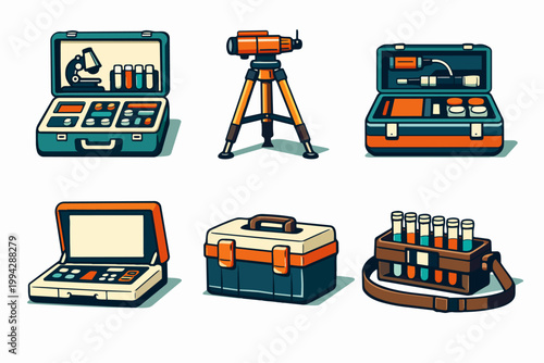 Scientific and exploration tools: collection of laboratory and survey equipment