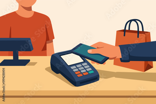 Person making contactless payment with smartphone at retail point of sale terminal