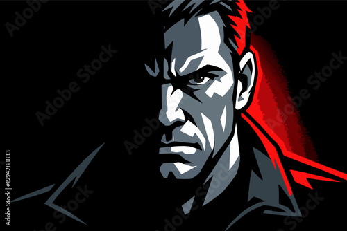 Determined man's portrait in stark lighting, showing grit and resolve