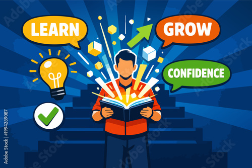 Person learning and growing, gaining confidence and knowledge for self-improvement