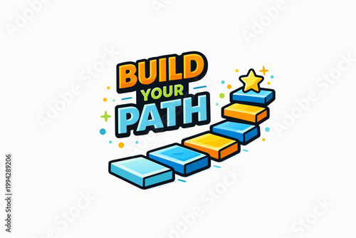 Build your path concept with rising steps leading to star achievement
