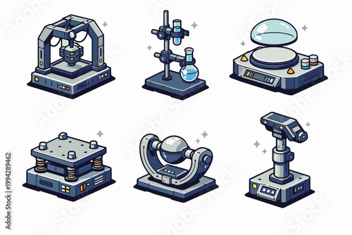 Scientific laboratory equipment icons illustrating research, science, and technology development