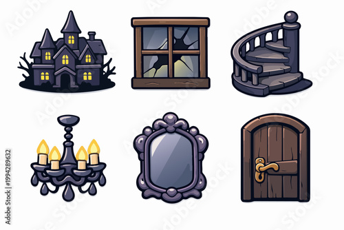 Creating spooky halloween scenes with haunted mansion elements and creepy vintage icons