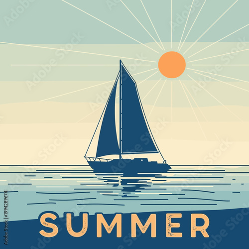Serene sailing at sunset a vintage summer illustration