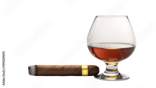 Fotografía Golden amber liquid in crystal glass with brown cigar