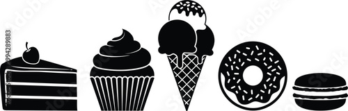 Black and white of desserts sweets food cake