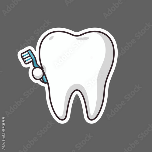 Clean White Tooth and Toothbrush Dental Sticker Vector