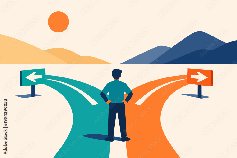 Obraz premium Person standing at crossroads making a big decision about future path, strategy, or career