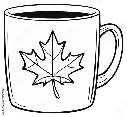 Steaming hot drink in maple leaf adorned mug for Canada-themed illustration