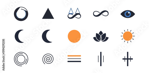 Abstract geometric symbols on black background