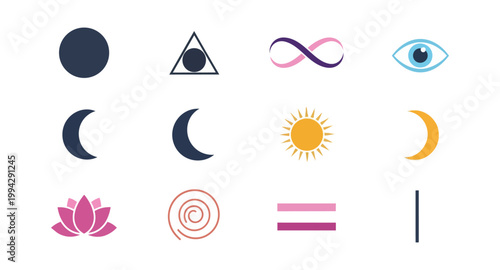 Abstract geometric symbols on black background for design elements