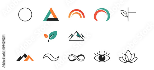 Abstract geometric logos and icons on black background