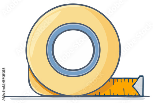 Vector illustration of a yellow tape measure in a roll, construction tool concept
