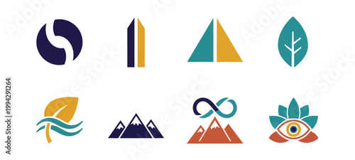 Abstract geometric symbols on black background