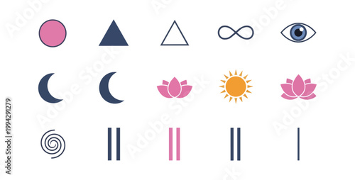 Abstract geometric symbols on black background