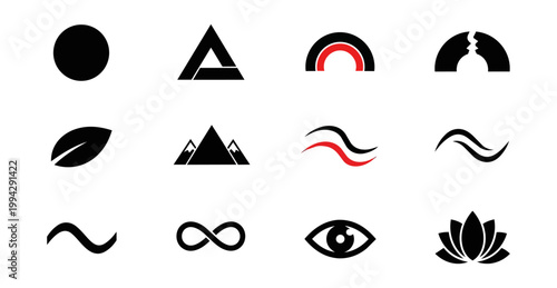 Abstract red shapes on black background graphic design