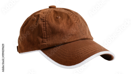 Bild auf Leinwand Brown corduroy baseball cap with white brim and stitching