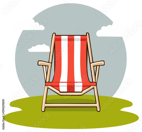 Cartoon Deck Chair with Red and White Stripes for Summer Relaxation