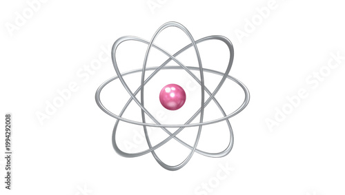 Φωτογραφία Silver Atomic Model with Pink Nucleus and Orbital Rings
