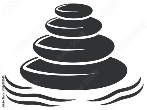 Stack of balanced stones with wavy water elements symbolizing harmony and tranquility