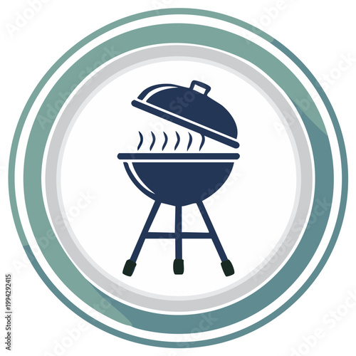 Barbecue Grill with Open Lid, Outdoor Cooking Tool in Circle Graphic Icon