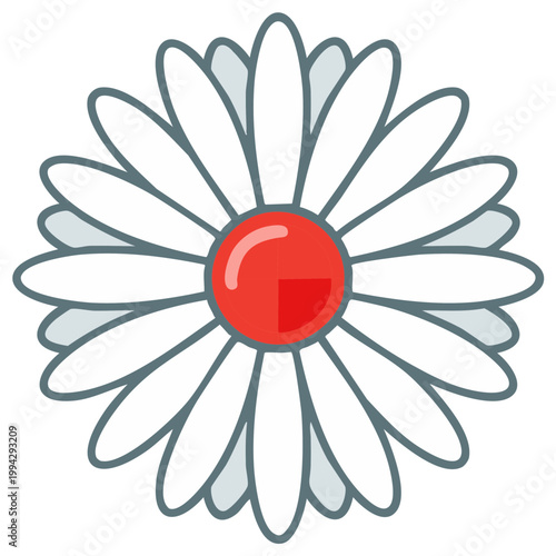Daisy flower icon simple design illustration for web and mobile in flat design showing white petals and red center