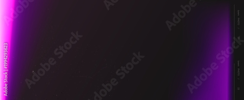 Purple light leaks and lens flares, film noise texture with gradient and prism overlay effect. Abstract vector background with soft beams, cinematic filter frame with glow and scratched pattern
