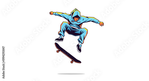Young man performing skateboard trick aerial.