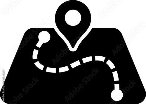 A map pin marks a route on a navigation map