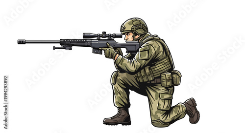 Photos Soldier in combat stance aiming rifle.