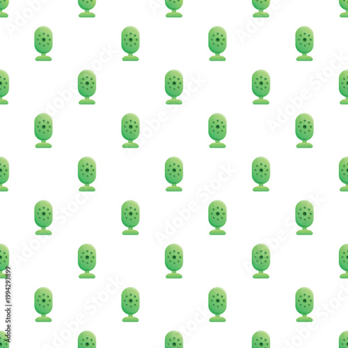 Green microphones creating a seamless pattern for sound recording and audio themes