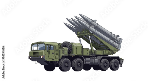 Military truck with missile launcher system.