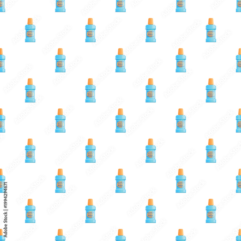 Fototapeta premium Mouthwash bottles creating a seamless repeating pattern for dental care and freshness concept