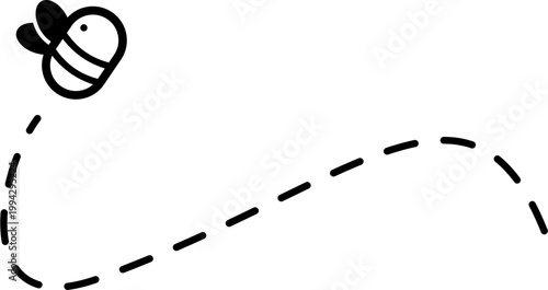Bee flies on dotted line path