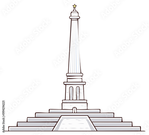 Cartoon drawing of an obelisk with star on top and steps below.