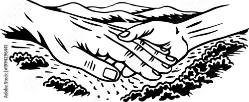SVG dark nautical horror in eerie uncanny ocean waters vector. Hands Reaching Out Over Waters in a Nautical Horror Landscape
