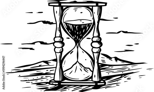 SVG dark nautical horror in eerie uncanny ocean waters vector. Hourglass in Unique Nautical Horror Style, Capturing Time's Essence