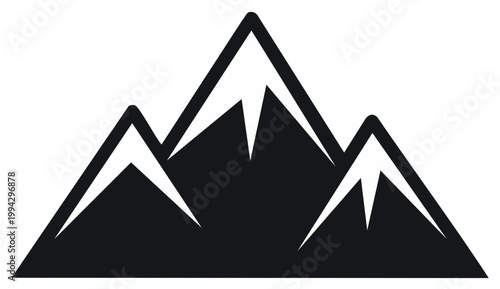 Stylized silhouette of mountain peaks with sharp snowy tips against a white background