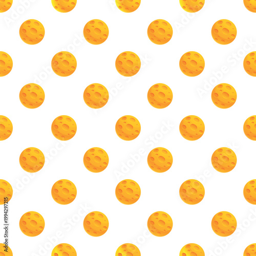 Yellow round objects with holes creating a repeating pattern on white background