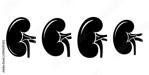 Human Kidney Icon Set Black Silhouette Anatomy Medical Vector Collection