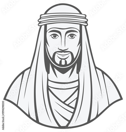 Middle Eastern Man Portrait Illustration, Featuring Traditional Attire and Beard