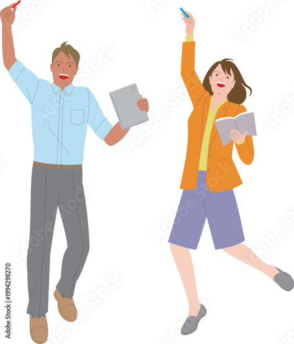 教師の男性と女性。元気で働くイメージのイラスト。