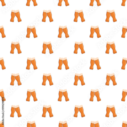 Beer mugs clinking in a seamless pattern on white background, representing celebration
